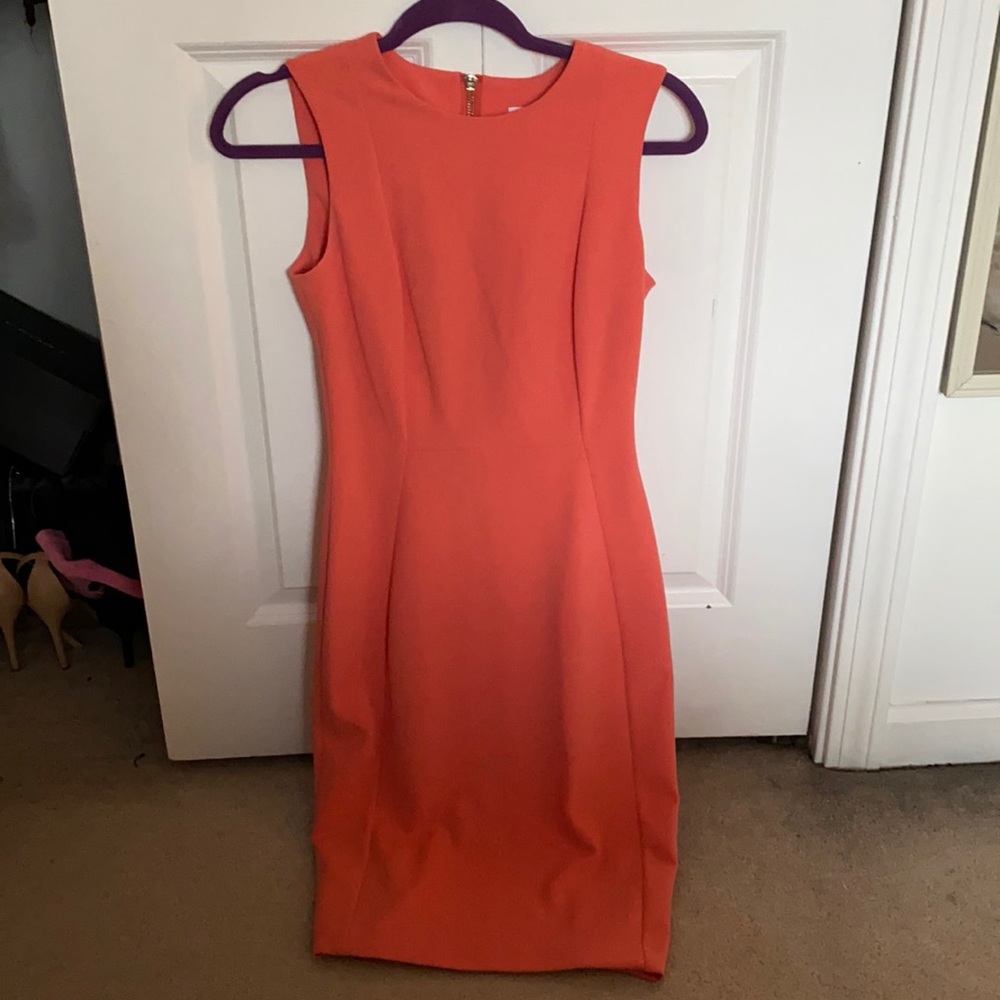 Coral midi dress.